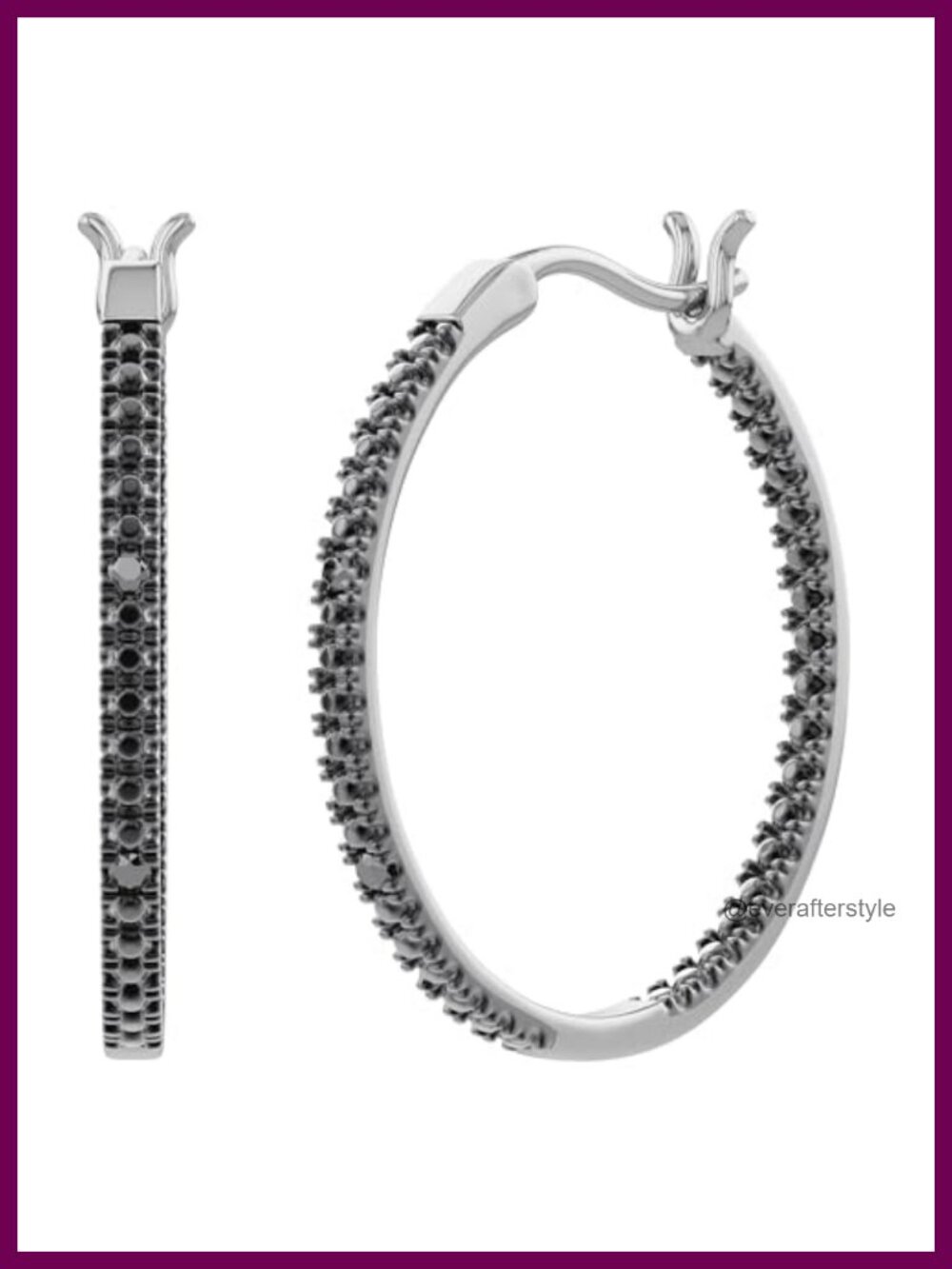 14K White Gold Plated 925 Sterling Silver Black Diamond Hoop Earrings 0.03ct